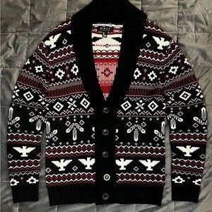 Forever 21 Men's Black, Red and White Patterned Sweater